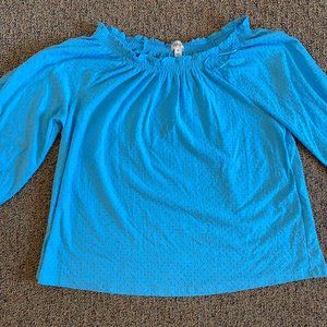STYLE & CO Womens Aqua Blue Stretch Textured 3/4 Sleeve Off Shoulder Top Size 2X